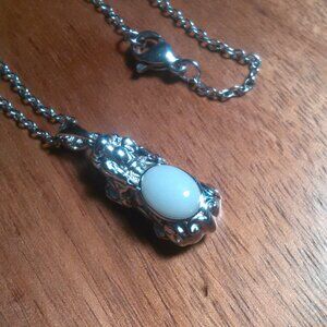 Natural White Jade Sterling Silver Dragon Pendant Stainless Steel Necklace